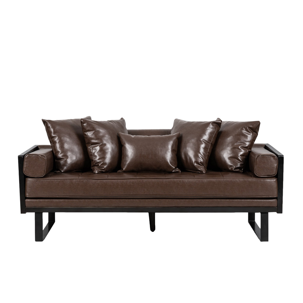 Oversized Faux Leather Loveseat with Accent Pillows N32089