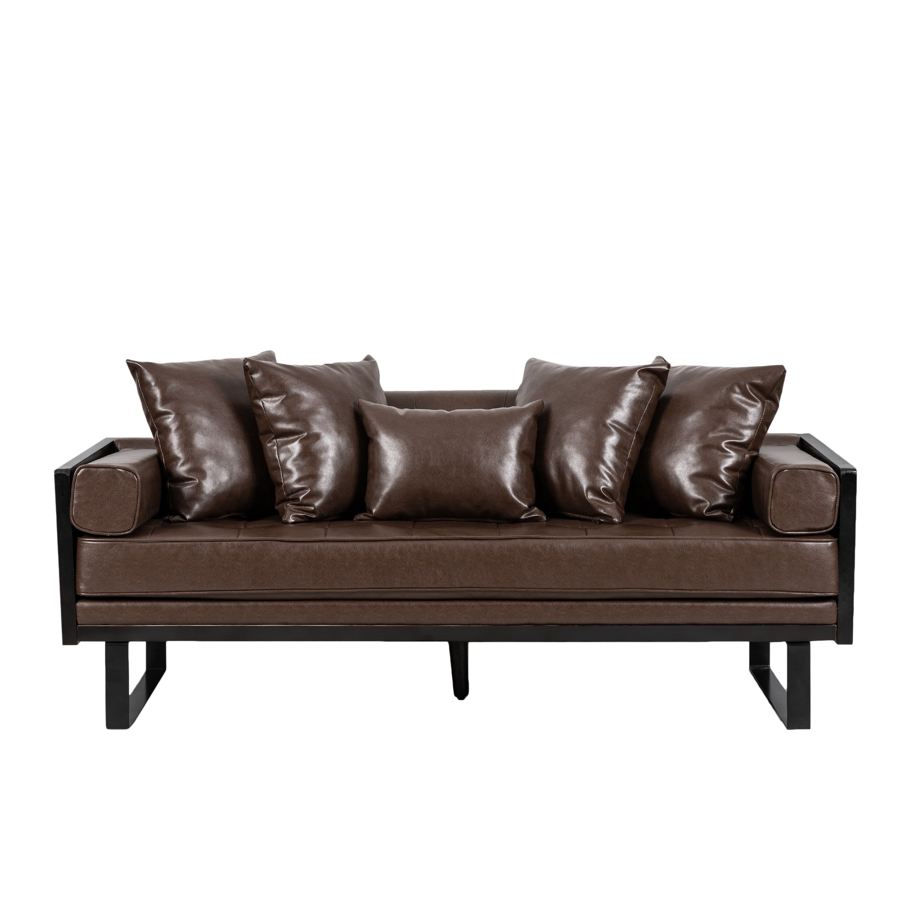 Oversized Faux Leather Loveseat with Accent Pillows N32089