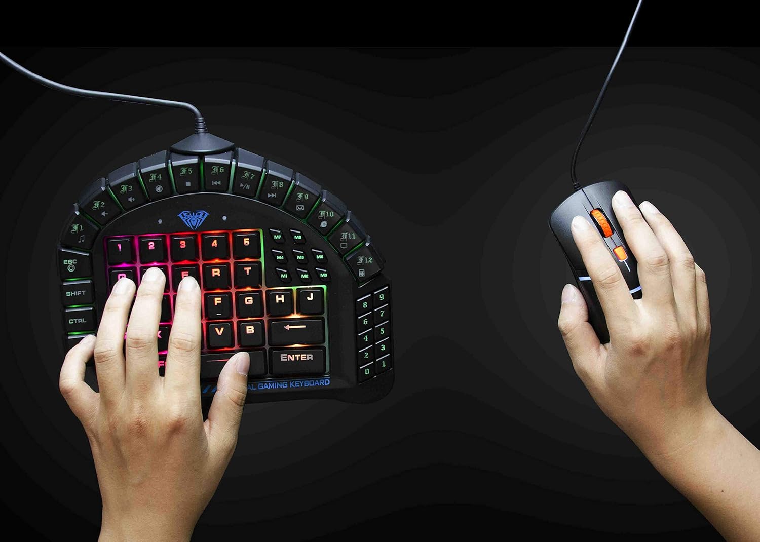 One Handed Mechanical Gaming Keyboard with Blue Switches and RGB Backlit Effects T579655