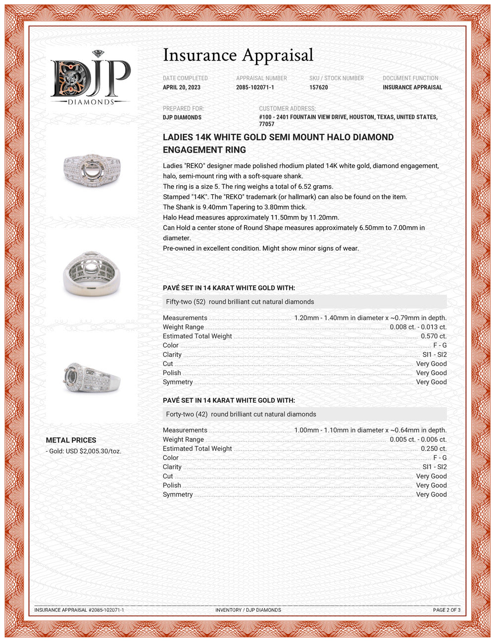 14K White Gold Halo Diamond Engagement Ring H554279