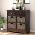 Rustic Storage Cabinet with Two Drawers and Four Rattan Basket D900