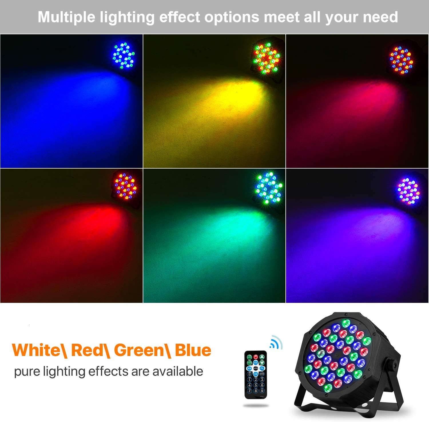 36 LED RGB Stage Lights with Remote 8 Pack Q61663