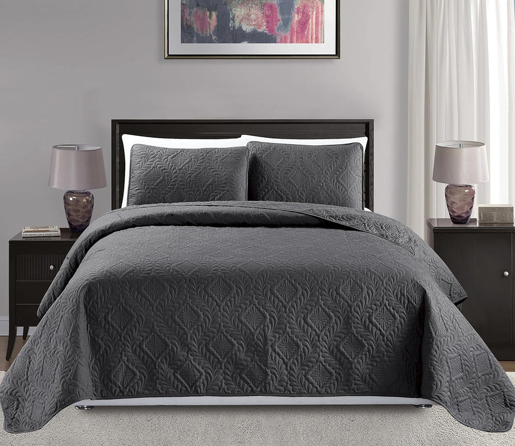 3pc King/California King Oversized Diamond Bedspread Bed Cover Solid Beige S61737