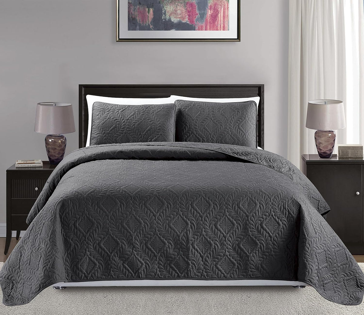 3pc King/California King Oversized Diamond Bedspread Bed Cover Solid Beige S61737