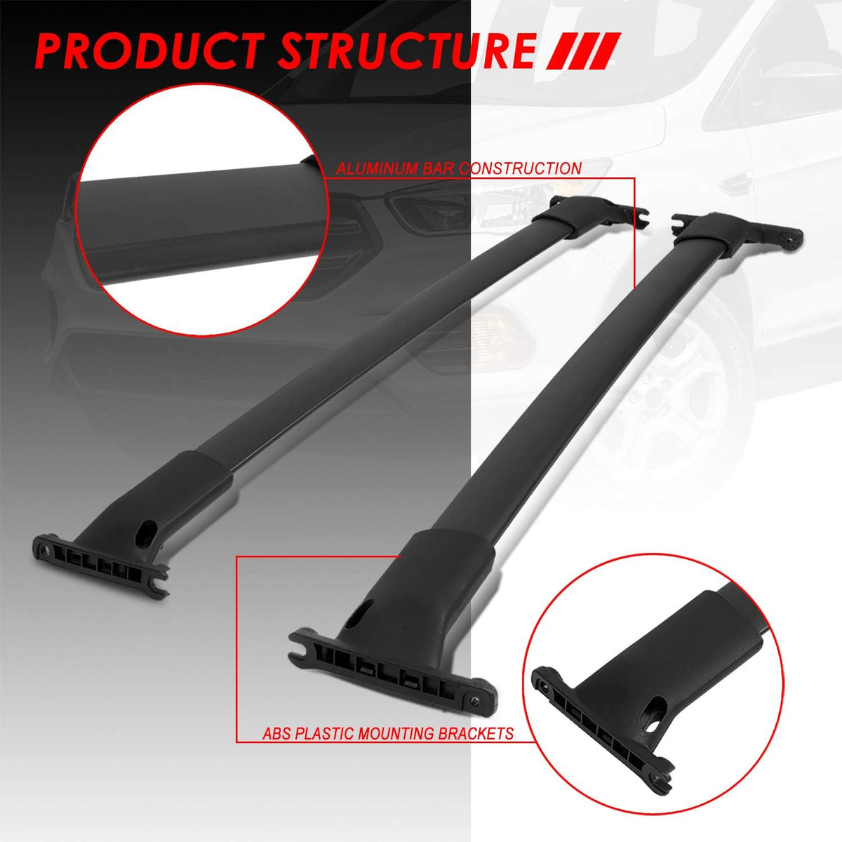 Matte Black Aluminum Roof Rack Cross Bars Pack of 2 E949