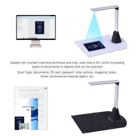 Portable High Speed Document Camera Scanner A4 Scanning Size with OCR Function LED Light A32304