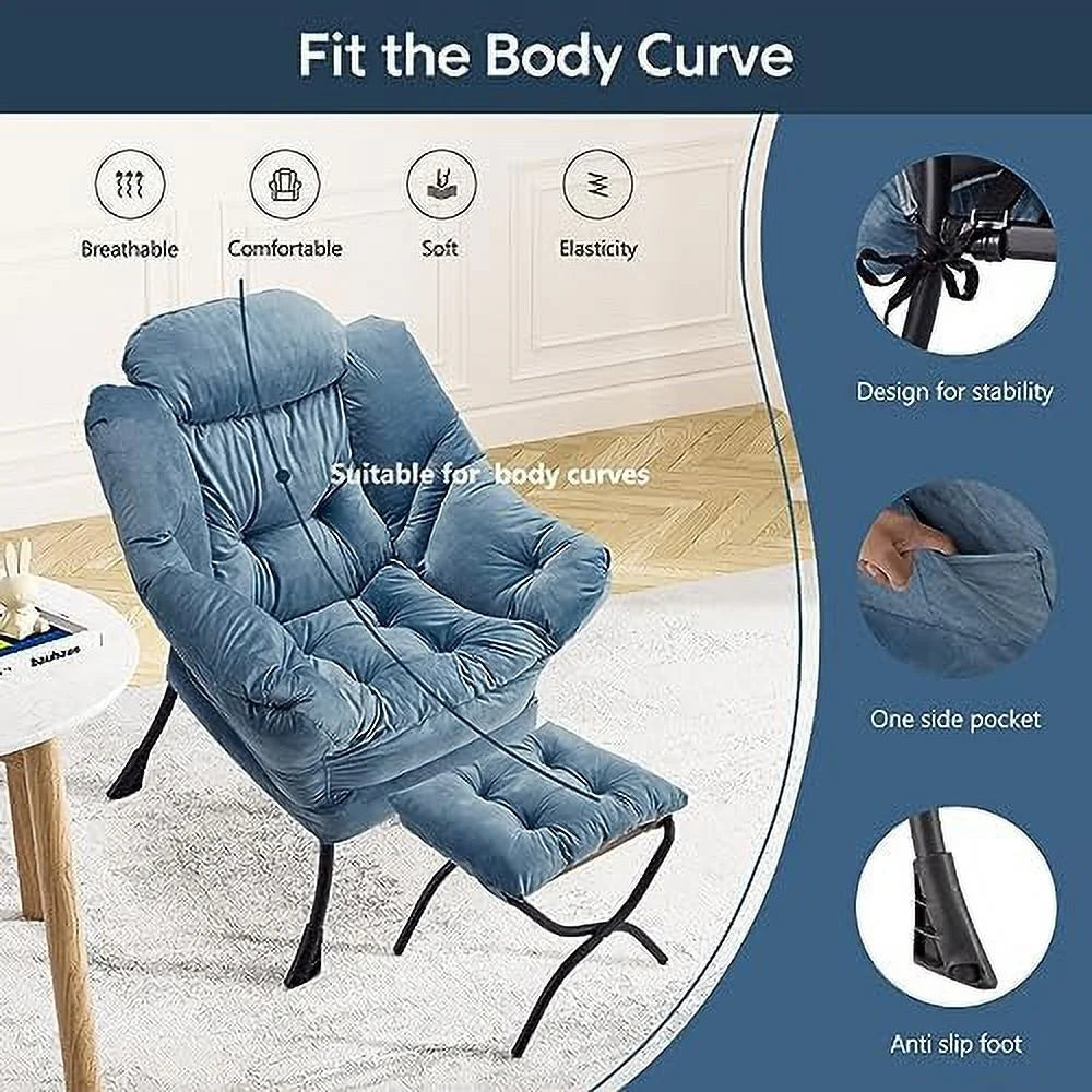 Velvet Lounge Accent Chair with Steel Frame and Side Pocket O797