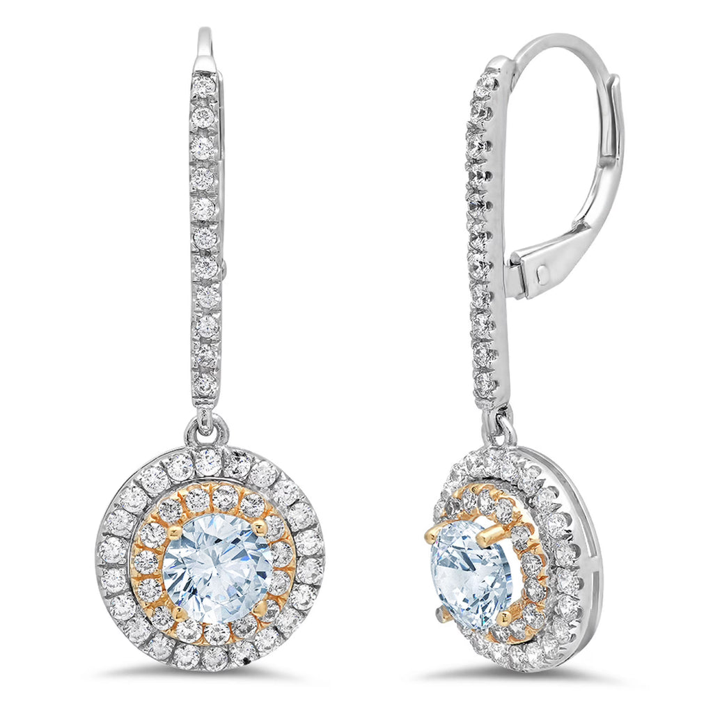 18K White Pink Rose Gold Halo Drop Dangle Earrings D712884