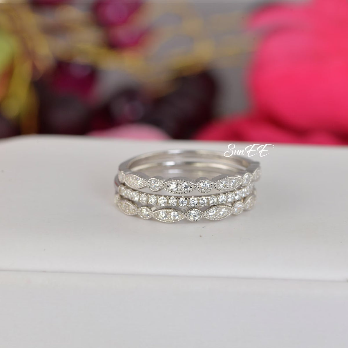 0.7ct Half Eternity Art Deco Wedding Band Stack Promise Ring Diamond Simulated 925 Sterling Silver Anniversary Ring I362782