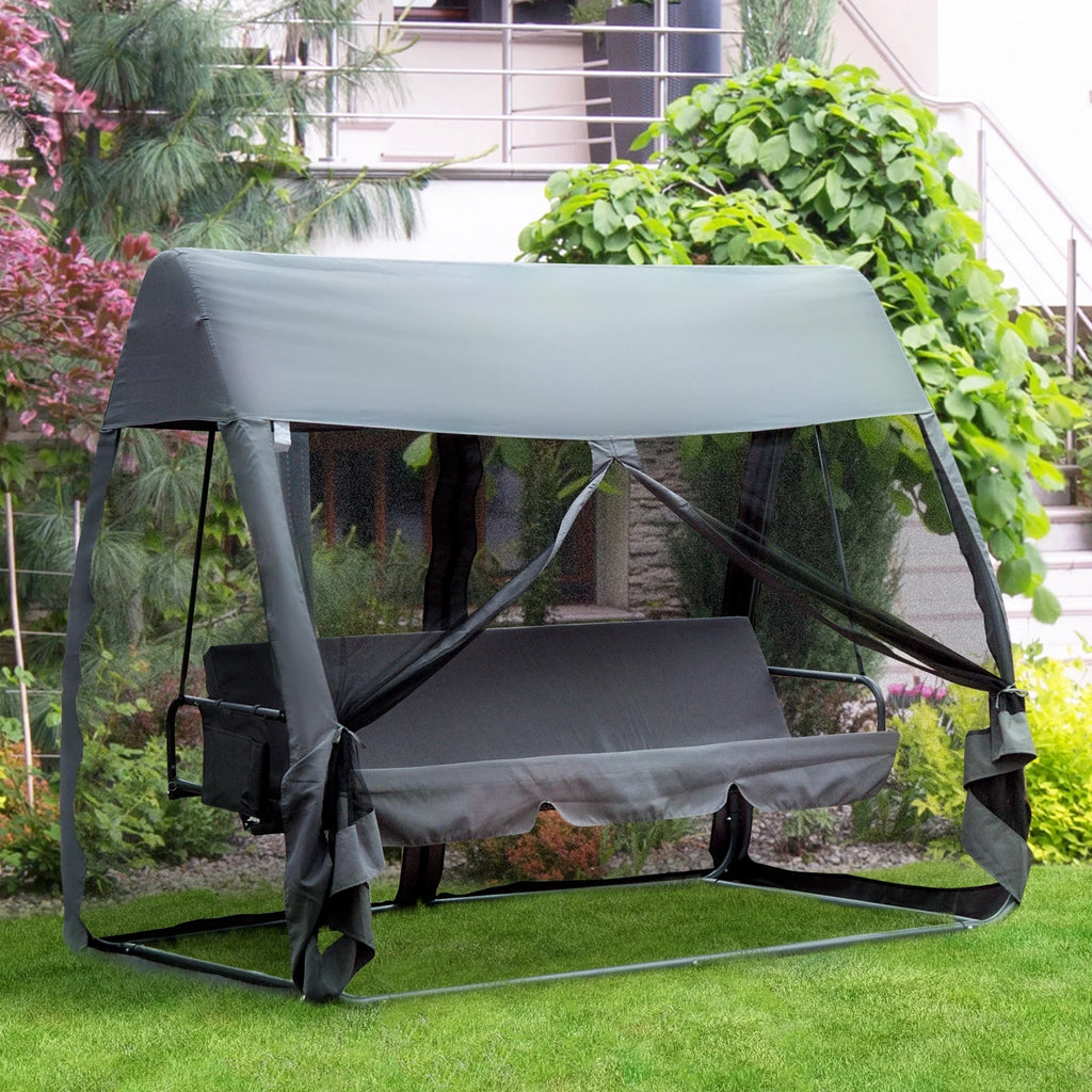 Gray 3-Seat Outdoor Swing Chair Bed E961749