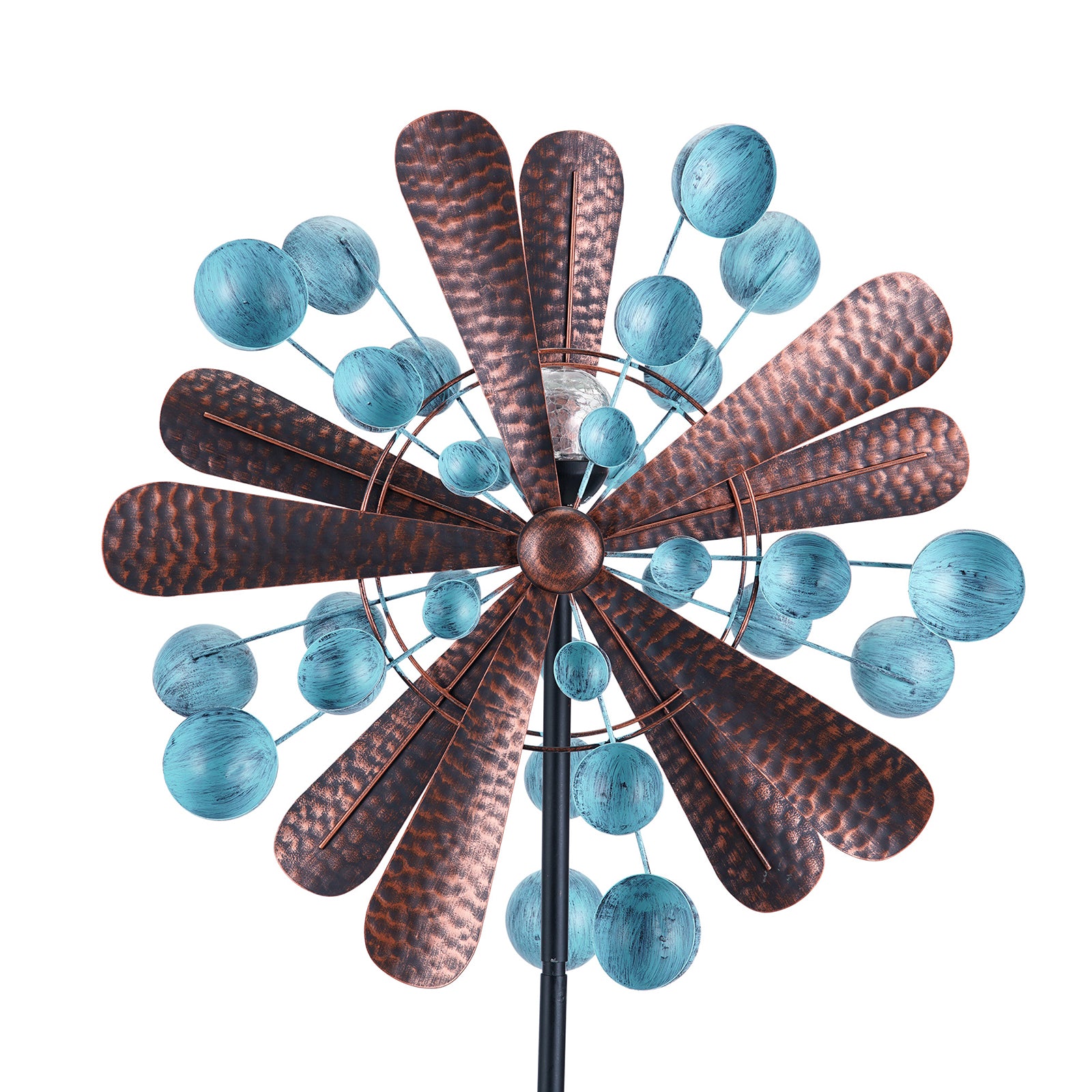 Blue&Brown 84 inch Solar-Powered Metal Wind Spinner U80941