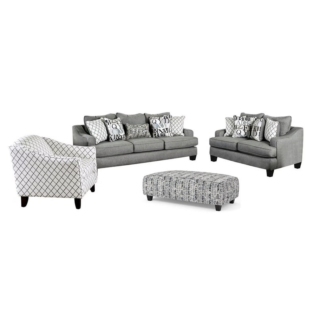 Bluish Gray Fabric 3-Piece Sofa Set with Ottoman W859