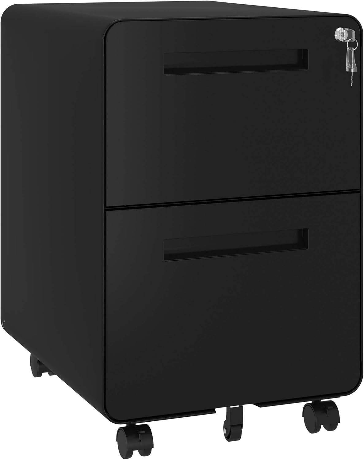 Black 2 Drawer Rolling Metal File Cabinet with Lock G318802