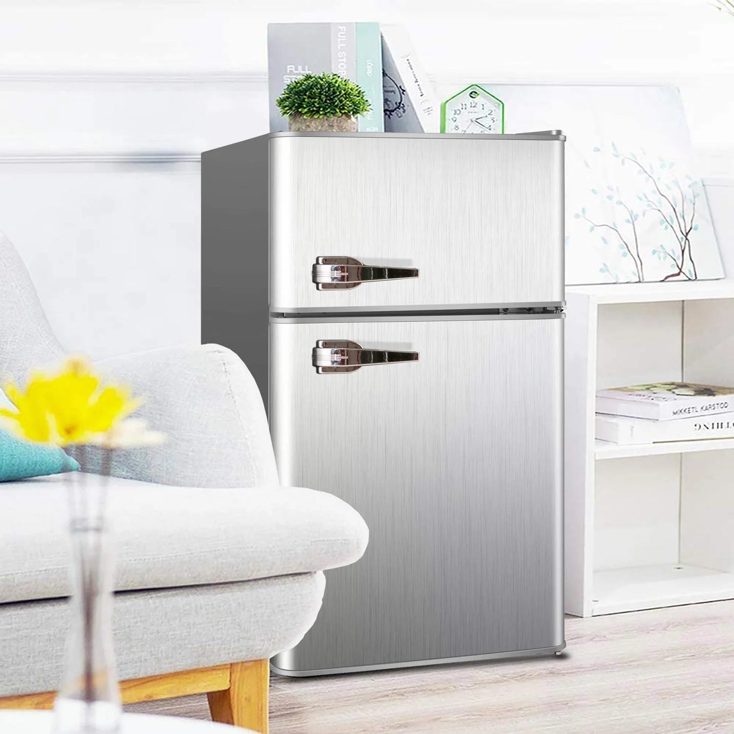 3.2 Cu.ft Double Door Compact Refrigerator with Removable Glass Shelves F4958