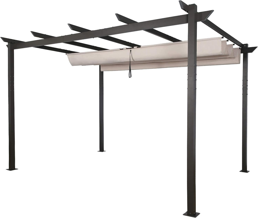 Beige Aluminum Pergola with Sun Shade Canopy K594674
