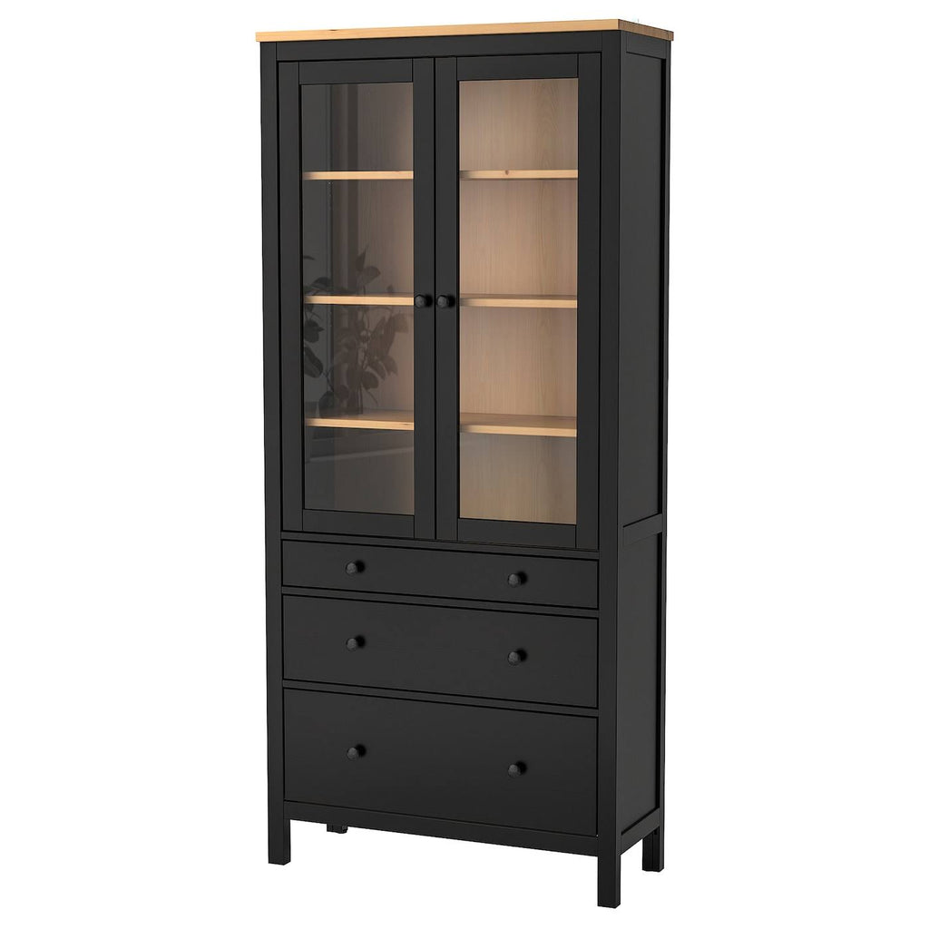 Black-brown Glass-Door Cabinet with 3 Drawers M977