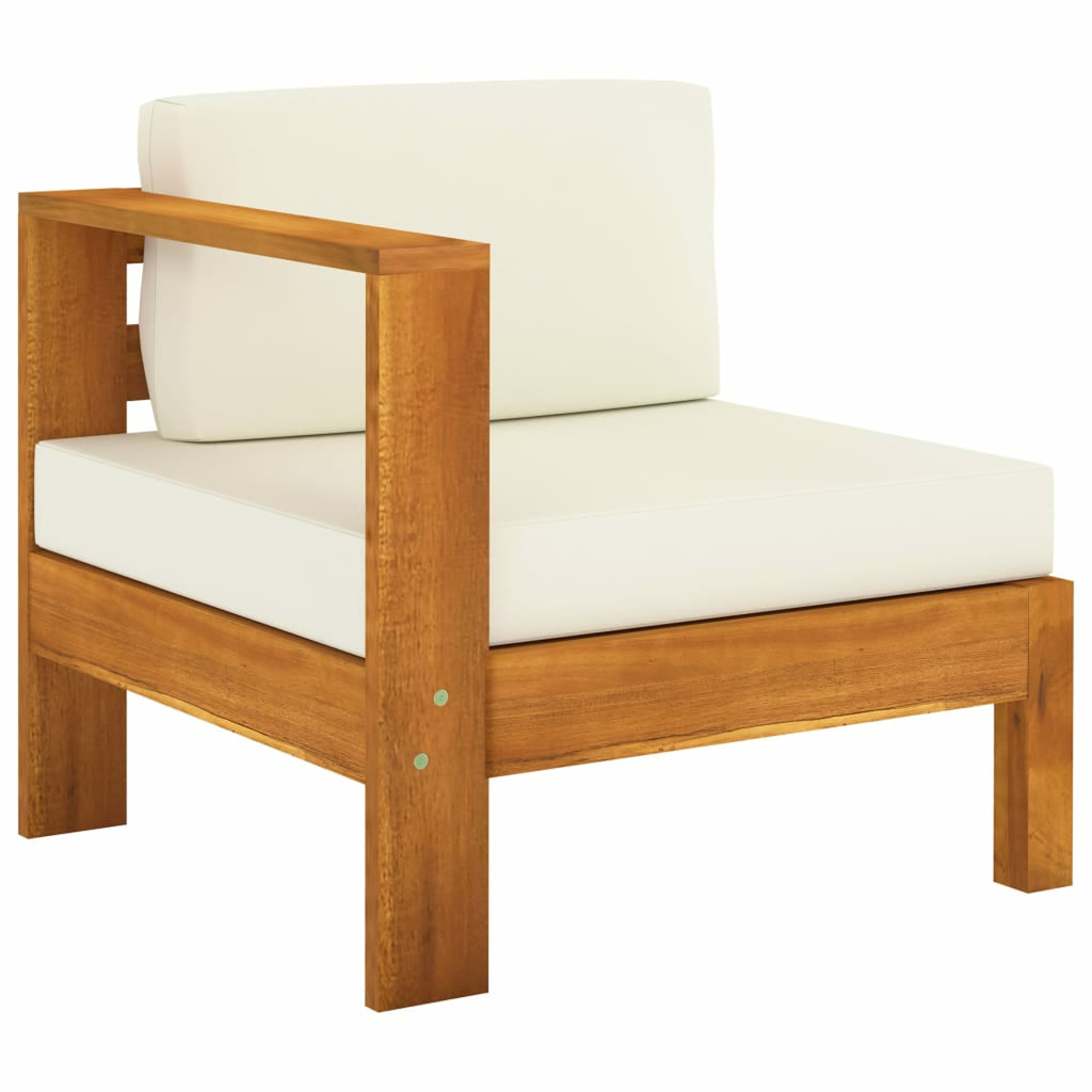 6 Piece Patio Lounge Set with Cream White Cushions Acacia Wood Outdoor Sectional Set E378