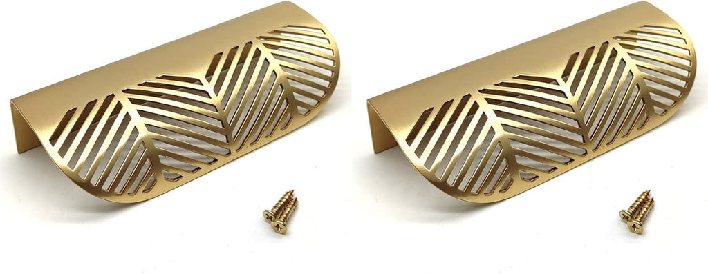 Gold Brass Leaf Shaped Cabinet Pulls 6pcs 2.36 Length 1.54 Hole Centers with Mounting Screws R832357