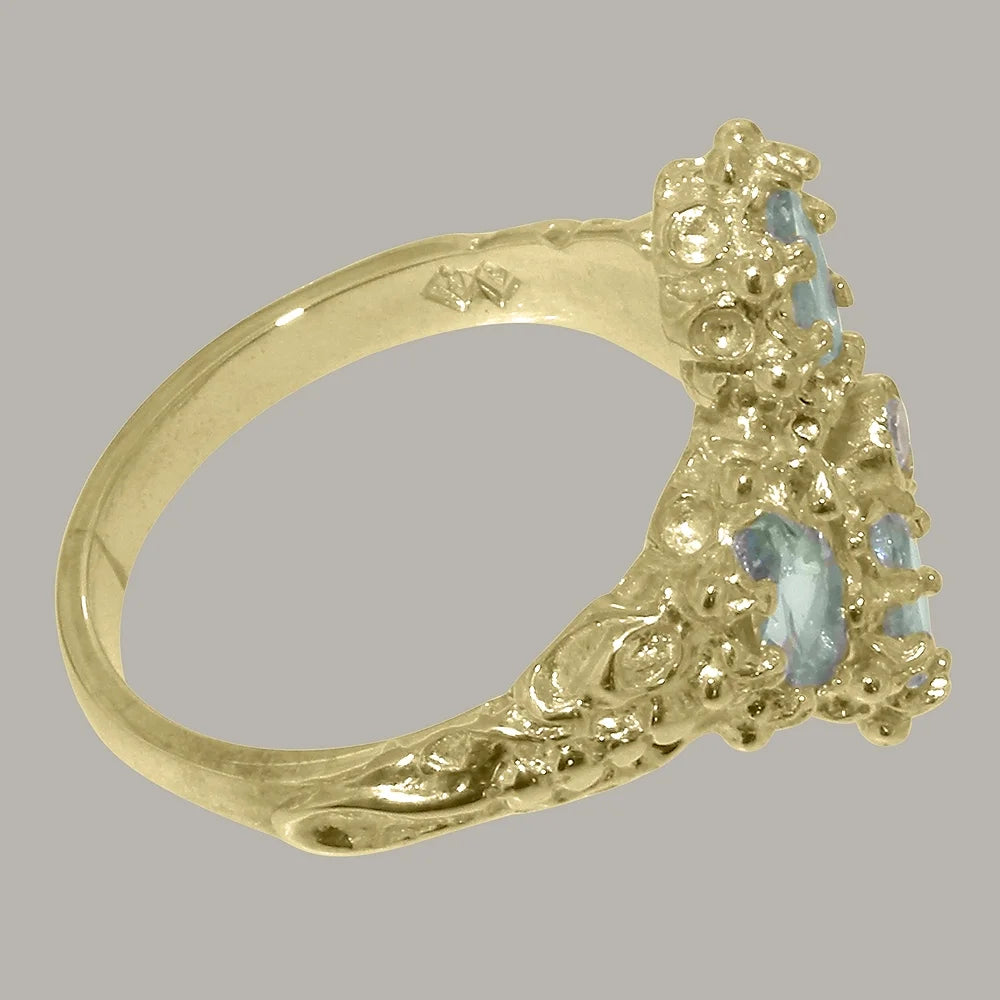 14k Yellow Gold Natural Diamond & Aquamarine Womens Engagement Ring K5570