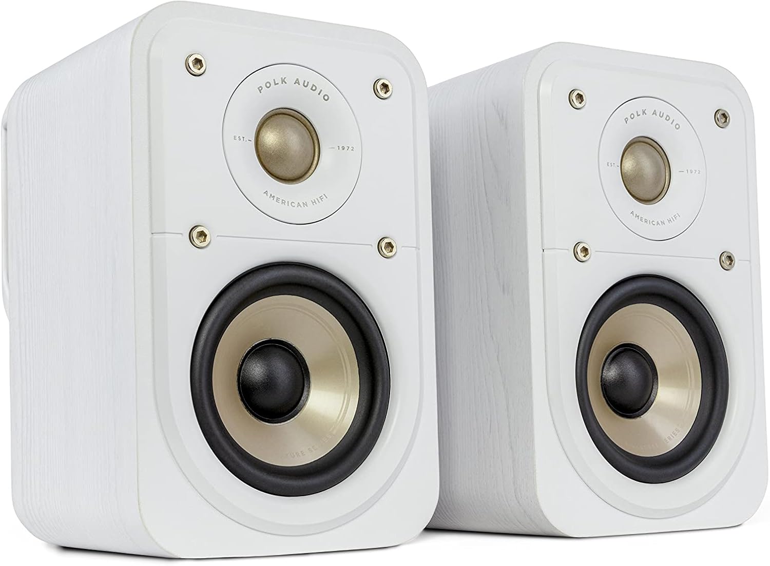 Polk Signature Elite ES10 Surround Loudspeaker - Hi-Res Audio Certified, Dolby Atmos & DTS:X Compatible, 1" Tweeter & 4" Woofer, Power Port Technology for Effortless Bass (Pair, Contemporary Walnut) O53394