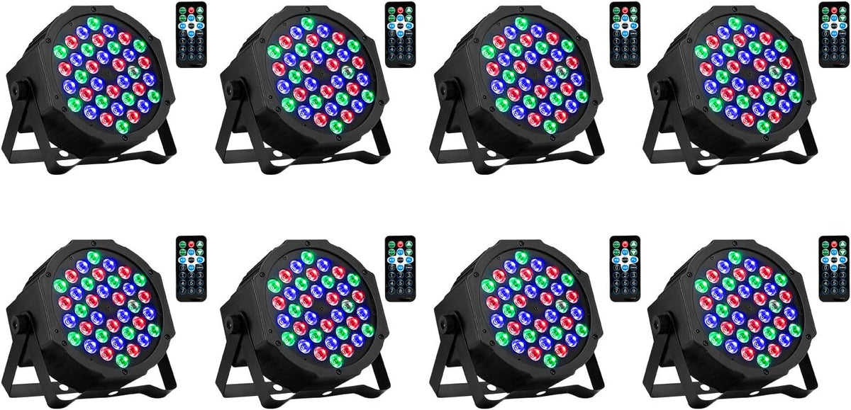 36 LED RGB Stage Lights with Remote 8 Pack Q61663