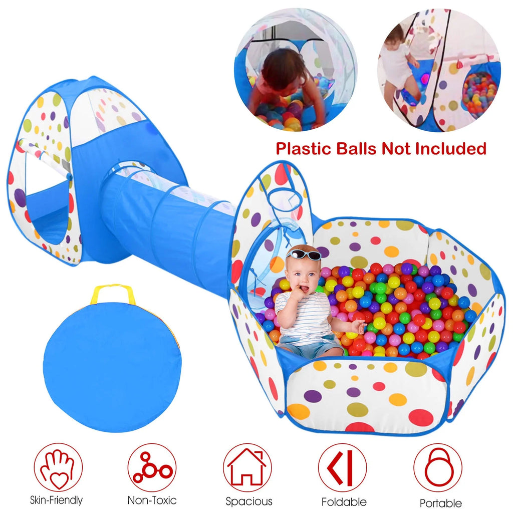 Blue Pop-up Play Tent with Crawl Tunnel Storage Bag J354283