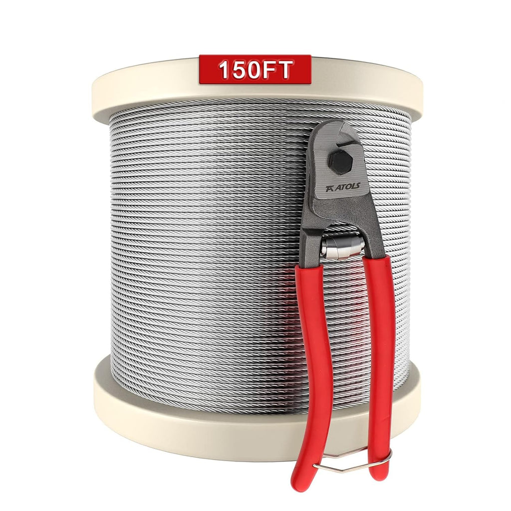 1/8 T316 Stainless Steel Cable with Cutter, 150FT Wire Rope, 7x7 Strands G53442