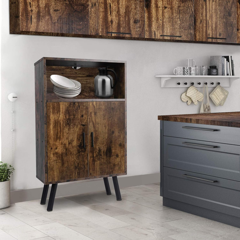 Mid-Century Wood Bookshelf with Doors U632575