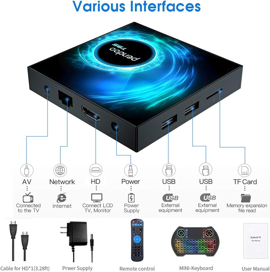 Android TV Box 4GB RAM 128GB ROM with Wireless Mini Keyboard, Quad-Core, Dual WiFi, 4K/6K USB 3.0 HDR, Pack of 2 W508