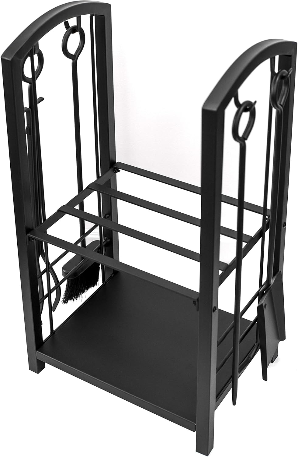 5-Piece Fireplace Tool Set with Log Rack, Black K961