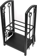 5-Piece Fireplace Tool Set with Log Rack, Black K961