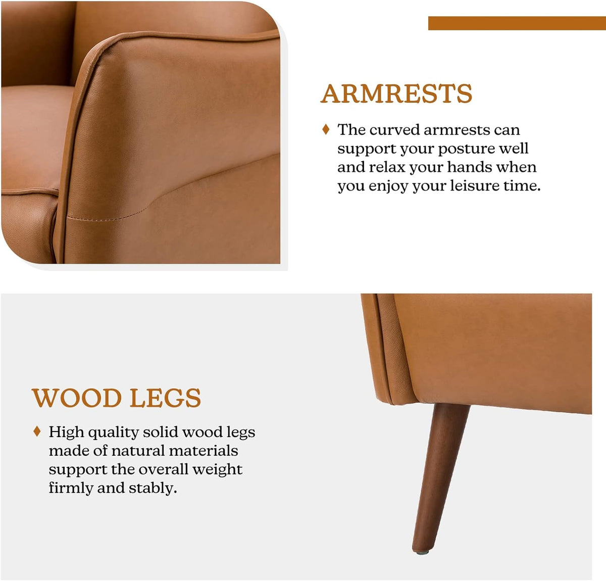 Camel Faux Leather Armchair with Wooden Legs J6213