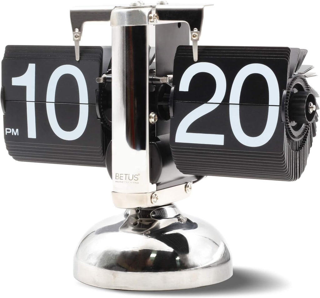 White Flip Desk Clock with Digital Display, 8 x 6.5 x 3 Inches M48378