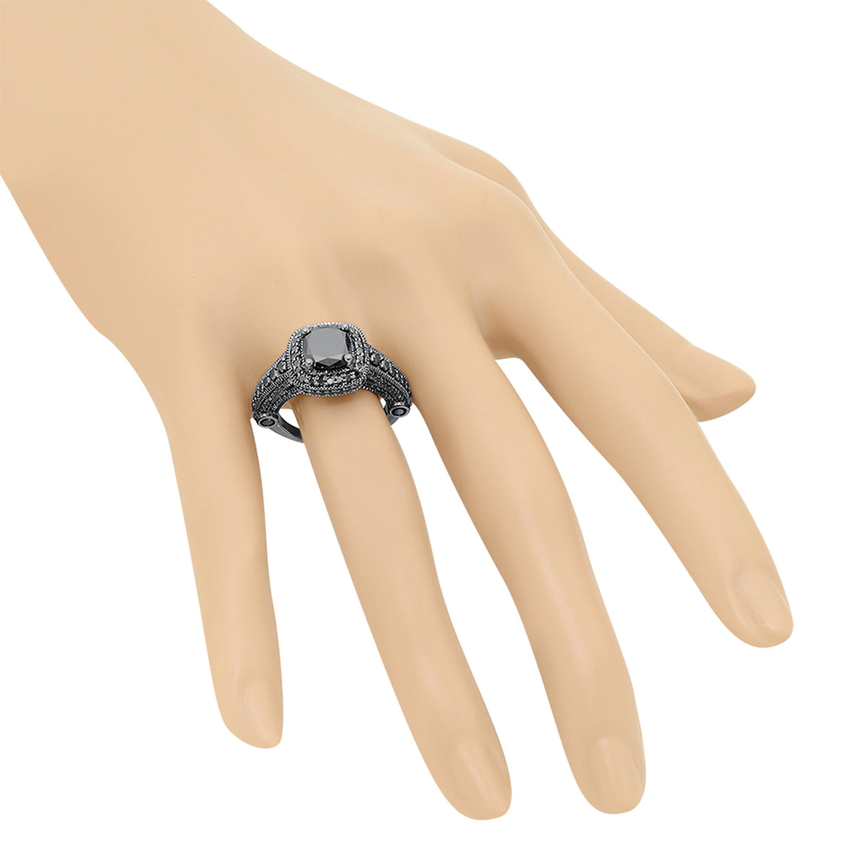 4.50 Carat Black Diamond Vintage Halo Ring T8574