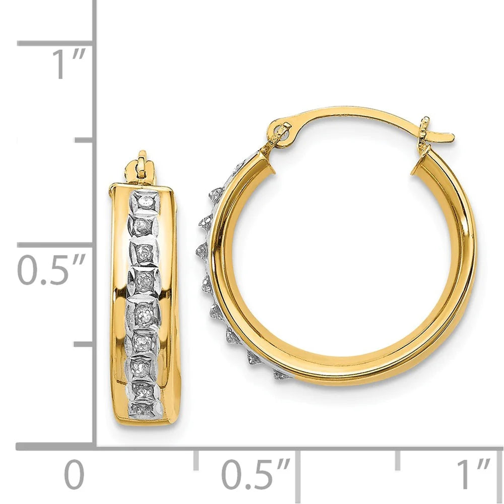 14kt Yellow Gold Diamond Round Hinged Post Hoop Earrings A149