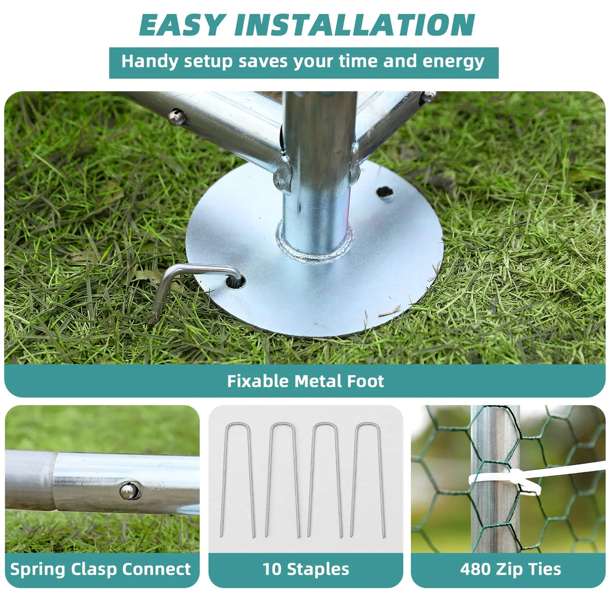 Large Metal Chicken Coop Run with Waterproof Anti-UV Cover B47976