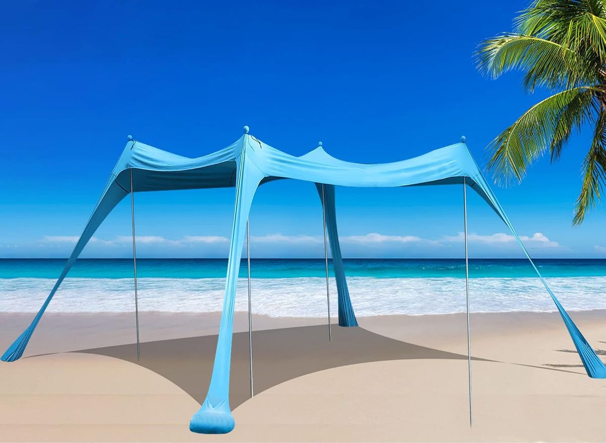 Family Beach Tent Sunshade Pop Up Sun Shelter 4 Pole with Carry Bag C975