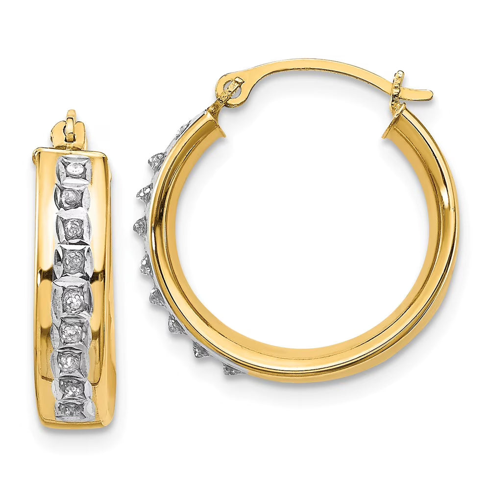 14kt Yellow Gold Diamond Round Hinged Post Hoop Earrings A149