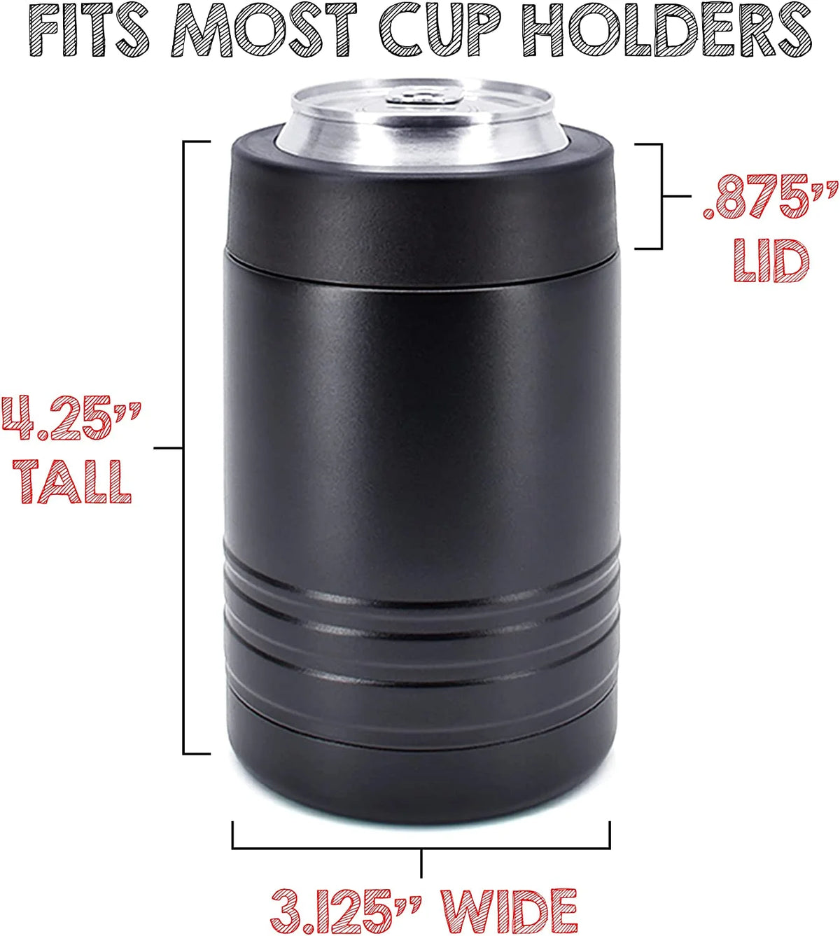 4-in-1 Stainless Steel 12 oz Double Wall Vacuum Insulated Can Cooler Powder Coated Black B789085