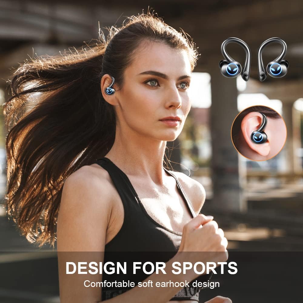 Wireless Bluetooth 5.1 Earbuds with Earhooks, Noise Cancelling Microphone, IP7 Waterproof Headset Q71611