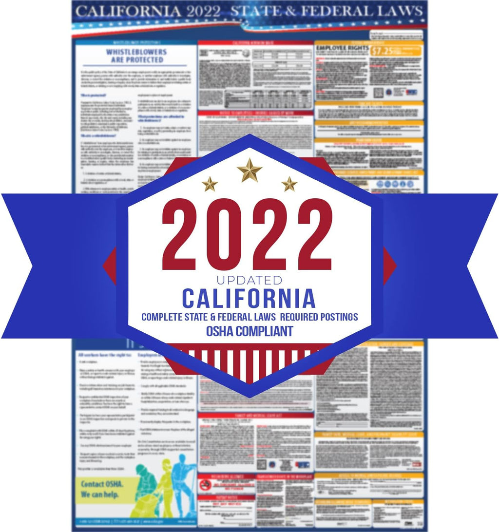 2022 California State and Federal Labor Laws Poster - OSHA Workplace Compliant 24 x 36 - All in One Required Posting (Combo) Pack of 2 S979