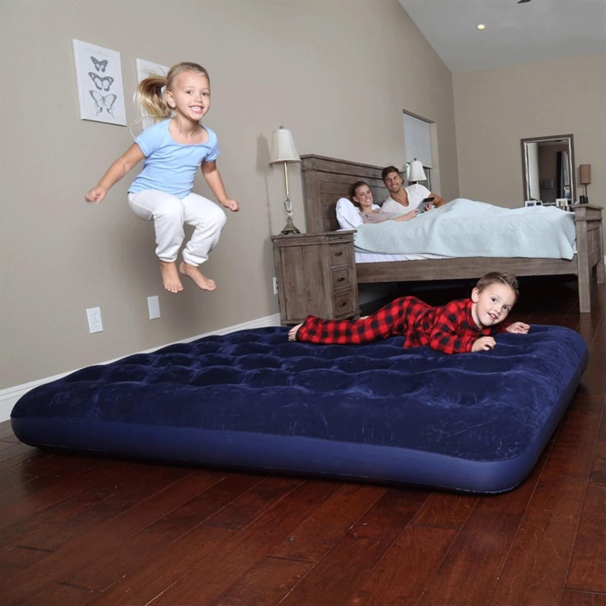 Full Size Air Mattress with Air Pump Inflatable Mattress with Flocking Surface Blow Up Mattress Air Bed Pack of 2 C38928