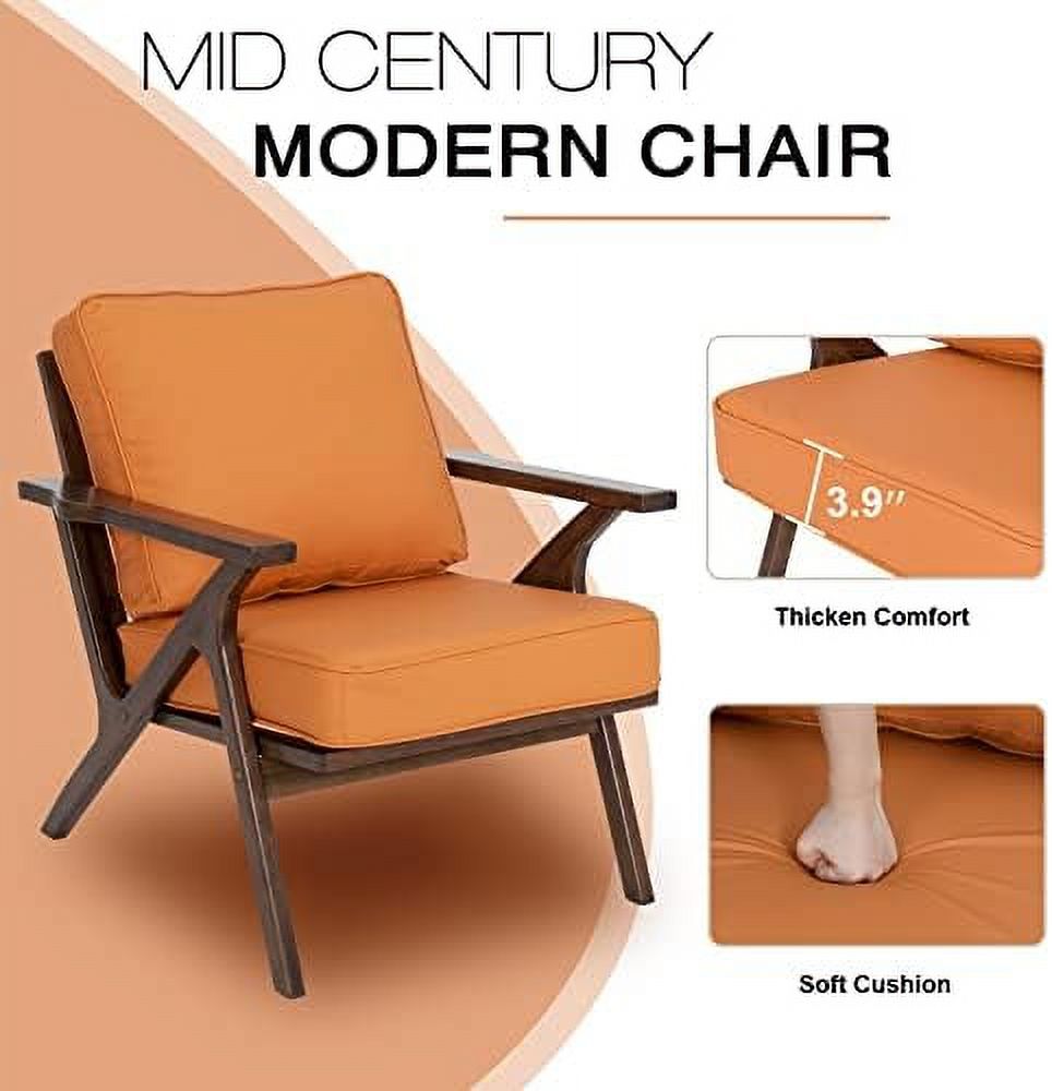 Mid Century Modern Solid Wood Faux Leather Armchair V341