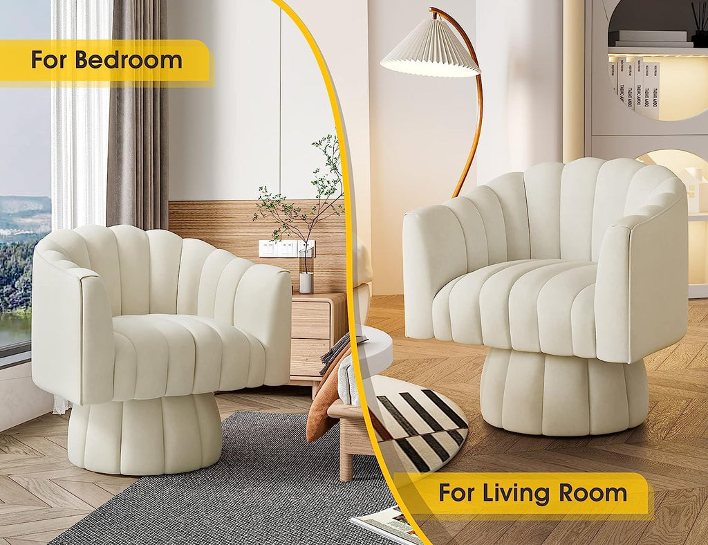 Beige Velvet Swivel Barrel Accent Sofa Chair U946