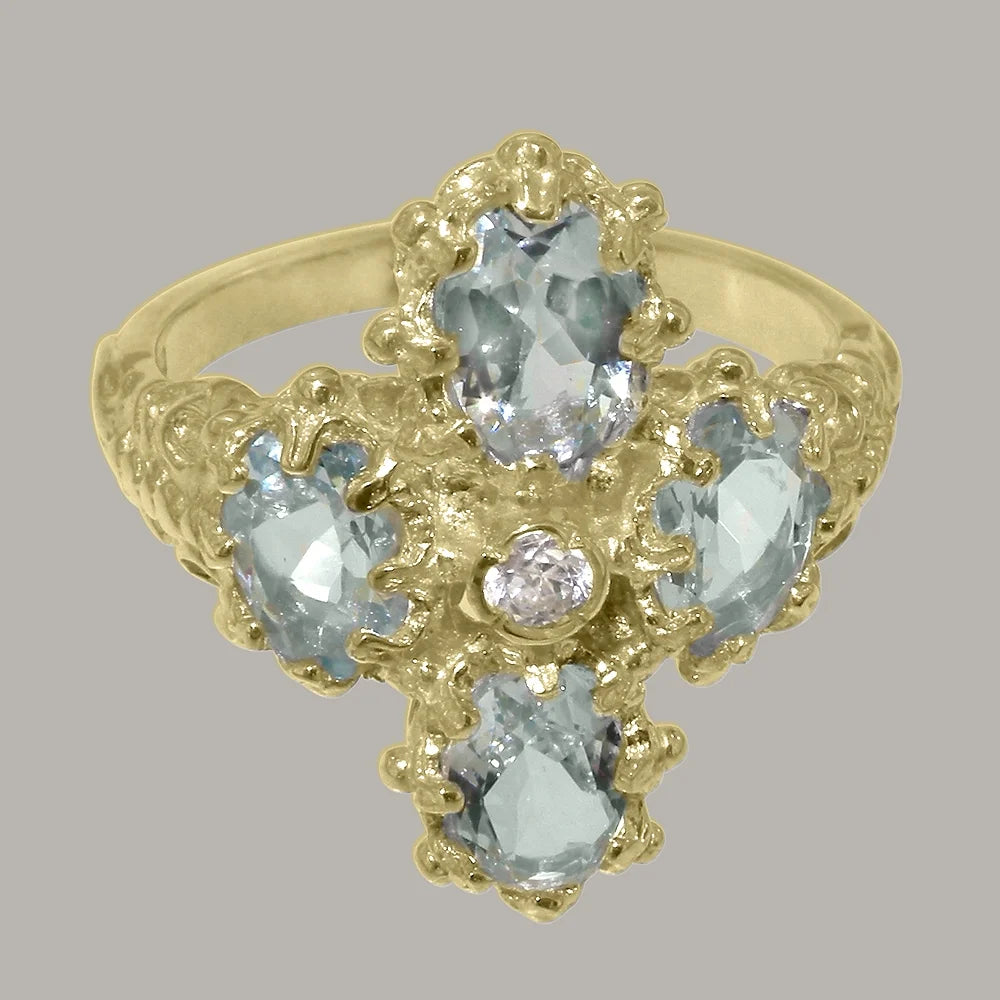 14k Yellow Gold Natural Diamond & Aquamarine Womens Engagement Ring K5570