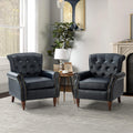 Navy Faux Leather Accent Chair Set Of 2 with Solid Wood Legs A975