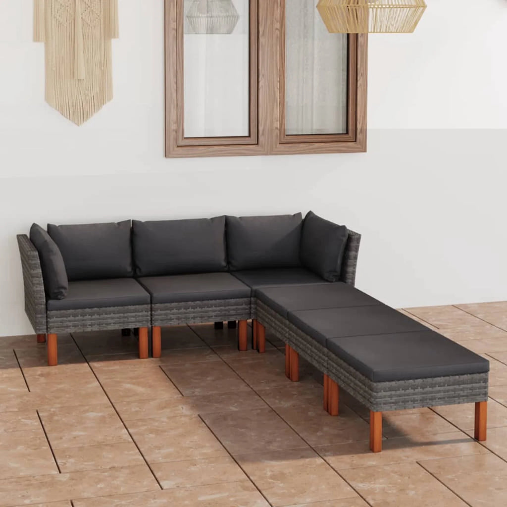 6 Piece Patio Set with Cushions Poly Rattan Gray Q28763