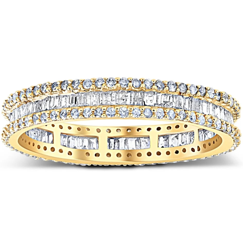 1 1/10 Ct Baguette & Diamond Eternity Ring Wedding Band Q418