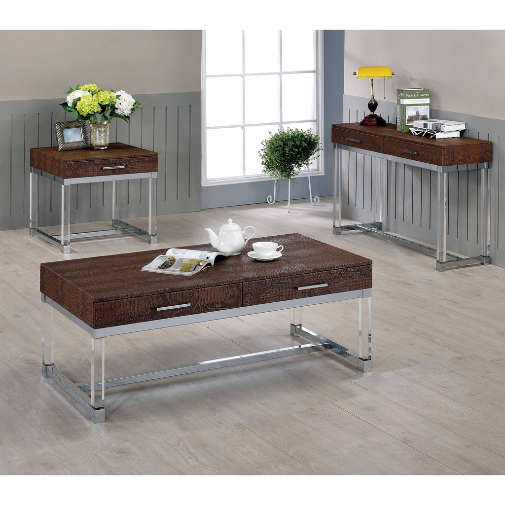 Brown Crocodile Textured Storage Sofa Table S1136
