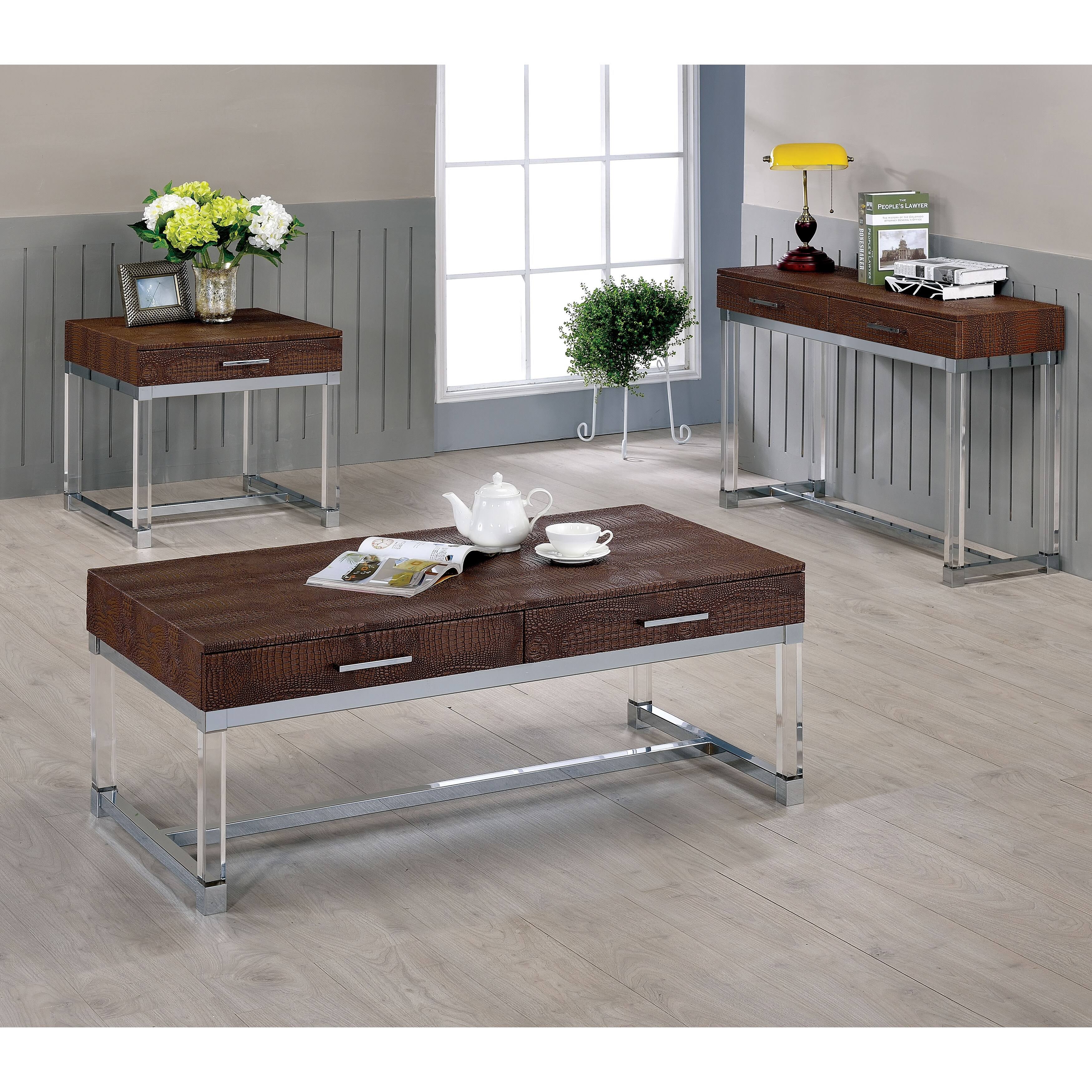 Brown Crocodile Textured Storage Sofa Table S1136
